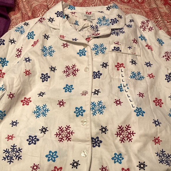Women's Sonoma Snowflake Pajamas: Notch Collar Fleece Pajama Set| Sz Lg - Picture 2 of 11